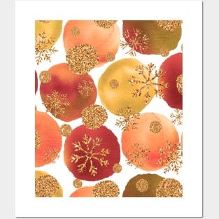 Red Snowflakes Christmas Gold Polka Posters and Art